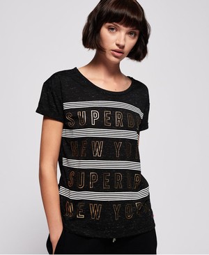 Superdry New York Sport Slim Boyfriend Női Pólók Fekete | DRCVO3146